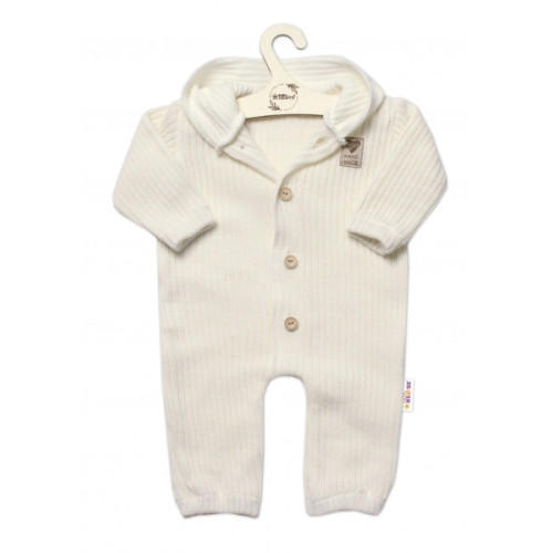 Baby Nellys Pletený overálok s kapucňou a gombíkmi Hand Made, ecru
