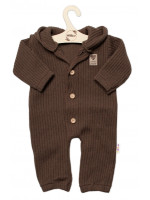 Baby Nellys Pletený overálok s kapucňou a gombíkmi Hand Made, hnedý