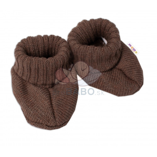 Baby Nellys Pletené topánočky / capáčky STAR Hand Made, hnedé