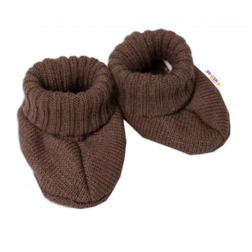 Baby Nellys Pletené topánočky / capáčky STAR Hand Made, hnedé