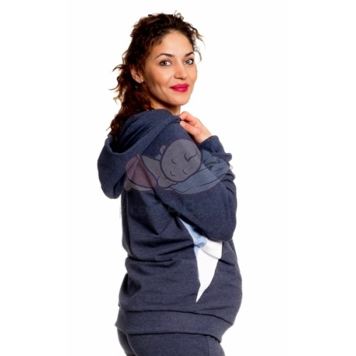 Tehotenská/dojčiaca mikina s kapucňou Be MaaMaa, Cama - jeans, veľ. M