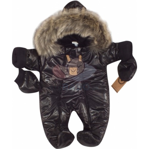 Zimná kombinéza s dvojitým zipsom, kapucňou a kožušinou+rukavičky, Z&Z Angel,čierny,veľ.68