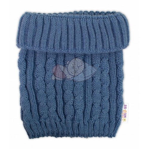 Pletená zimná čiapka s brmbolcom + komínček BABY NELLYS - modrá, jeans,veľ. 48-52cm