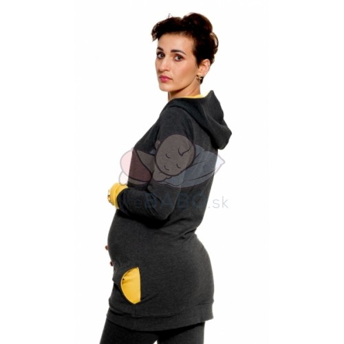 Tehotenská/dojčiaca mikina Be MaaMaa s kapucňou, Gianna - grafit/žltá, veľ. S