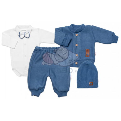 5-dielna pletená sada Baby Nellys, Boy, body, nohavice, sveter, čiapka, motýlik, modrá,80