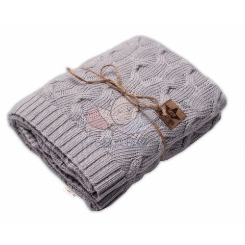 Bambusová detská pletená deka Baby Nellys, vzor pletený vrkoč, 80 x100 cm, šedá