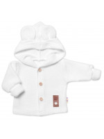 Elegantný pletený svetrík s gombíkmi a kapucňou s uškami Baby Nellys, biely, veľ. 74