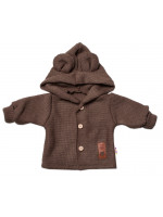 Elegantný pletený svetrík s gombíkmi a kapucňou s uškami Baby Nellys, hnedý, veľ. 86