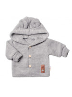 Elegantný pletený svetrík s gombíkmi a kapucňou s uškami Baby Nellys, sivý, veľ. 86