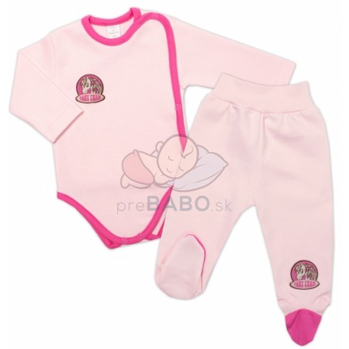 2-dielna sada G-baby body dl. rukáv zap. bokom + polodupačky Pony Farm, ružová