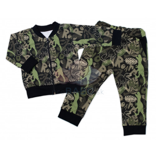Štýlová bavlnená tepláková súprava G-baby, Dino - khaki/čierna