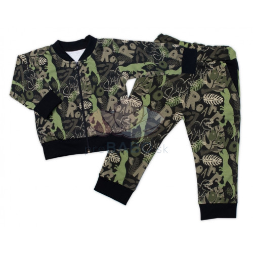Štýlová bavlnená tepláková súprava G-baby, Dino - khaki/čierna, veľ. 86