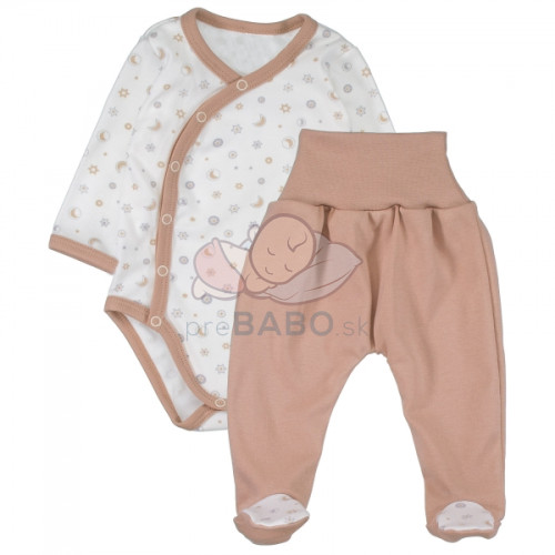 Body dlhý rukáv zap. bokom+polodupačky Galaxy Baby - béžový, veľ. 62