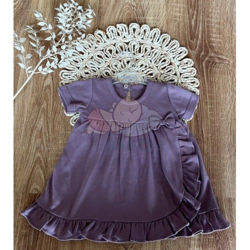 Dojčenské šaty s volánikmi, kr. rukáv, Mamatti, Puntík, slivková, veľ. 74