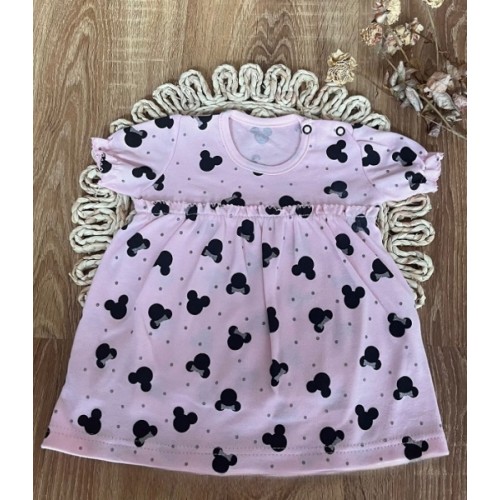 Bavlnené šaty s kr. naberanými rukávmi, Baby Mouse, Mamatti, ružové s potlačou, veľ. 86