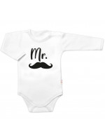 Body dl. rukáv Mr., bavlna Baby Nellys, bielo/čierne, veľ. 74