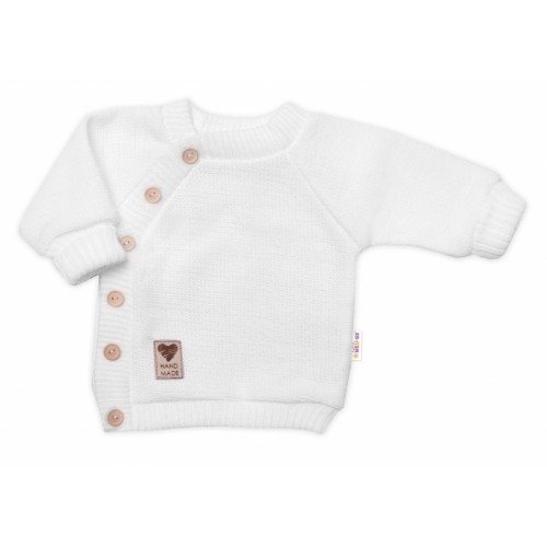 Detský pletený svetrík s gombíkmi, zap. bokom, Handmade Baby Nellys, biely, veľ. 80/86