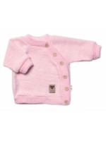 Detský pletený svetrík s gombíkmi, zap. bokom, Handmade Baby Nellys, ružový, veľ. 68/74