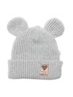 Pletená bavlněná čiapka s uškami, dvojvrstvová, Hand Made Baby Nellys, šedá,veľ. 80/86