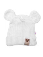 Pletená bavlněná čiapka s uškami, dvojvrstvová, Hand Made Baby Nellys, biela, veľ. 68/74