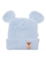Pletená bavlněná čiapka s uškami, dvojvrstvová, Hand Made Baby Nellys, modrá, veľ. 80/86
