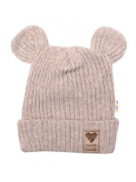 Pletená bavlněná čiapka s uškami, dvojvrstvová, Hand Made Baby Nellys, béžová