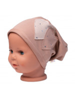Detská čiapka bavlna, Srdiečka s kamienkami, Baby Nellys, cappuccino, veľ. 104/134