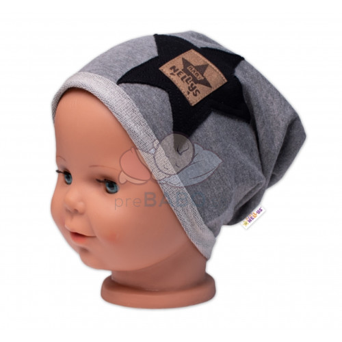 Detská čiapka bavlna, Baby Star, Baby Nellys, sivá, veľ. 92/98