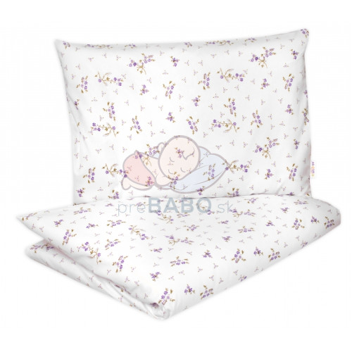 Bavlnené obliečky, 2D 140x200/70x80 - Levanduľa, Baby Nellys, biela/fialová
