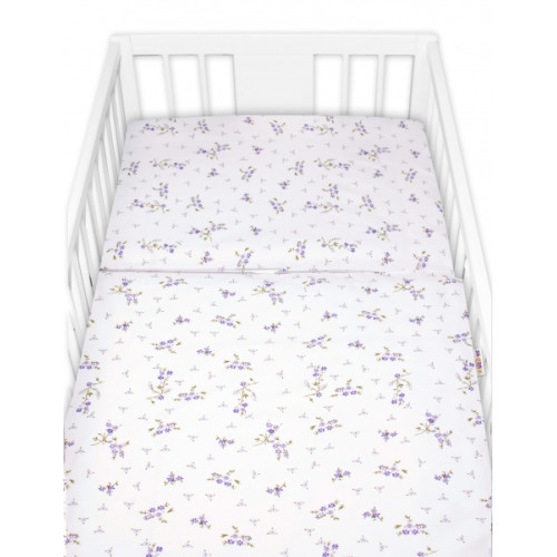 Obliečky do postieľky, 2D sada bavlna - Levanduľa, Baby Nellys, biela/fialová