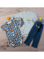 Body dl. rukáv, body kr. rukáv, tepláčiky, 3D sada K-Baby - Písmenká, modrá, veľ. 86