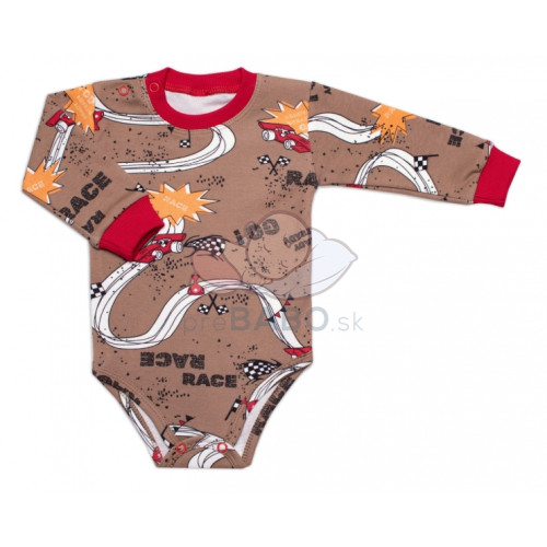 Body dl. rukáv, bavlna, zapínanie pri krku Mrofi, RACE - hnědé, veľ. 80