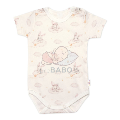 Body kr. rukáv, bavlna, zapínanie pri krku, Baby Nellys Králičkovia, krémové