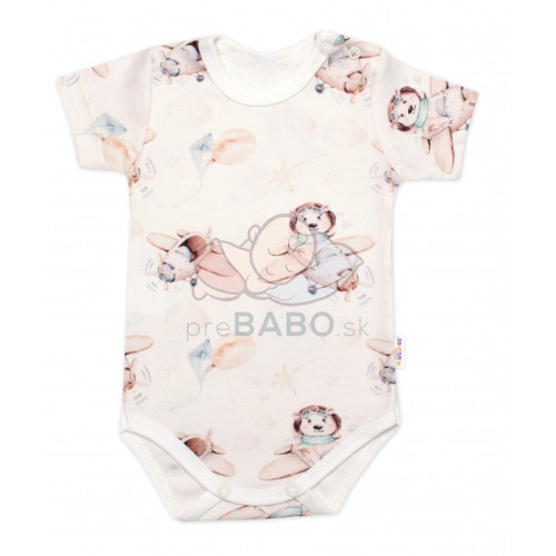 Body kr. rukáv, bavlna, zapínanie pri krku, Baby Nellys Piloti, krémové, veľ. 74