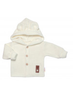 Elegantný pletený svetrík s gombíkmi a kapucňou s uškami Baby Nellys, ecru, veľ. 86