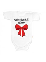 Body krátky rukáv s vtipným textom Baby Nellys, Nejkrásnější dárek, biele, veľ. 62