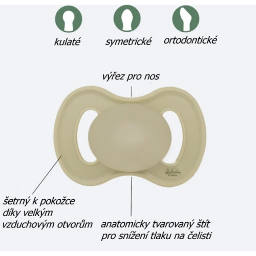 Cumlík, ortodontický silikón, nočný-svietiaci, 2ks, Lullaby Planet, 0-6m, oliva