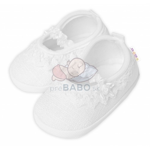 Dojčenské capáčky/topánočky s čipkou Vintage, Baby Nellys, biele