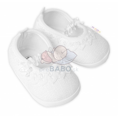 Dojčenské capáčky/topánočky s čipkou Vintage, Baby Nellys, biele, veľ. 62/68, 11,5cm