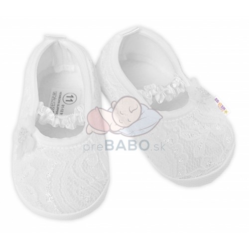 Dojčenské capáčky/topánočky krajkové s kvietkom, Baby Nellys, biele, veľ. 68/74, 12,5cm