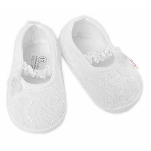 Dojčenské capáčky/topánočky krajkové s kvietkom, Baby Nellys, biele, veľ. 68/74, 12,5cm