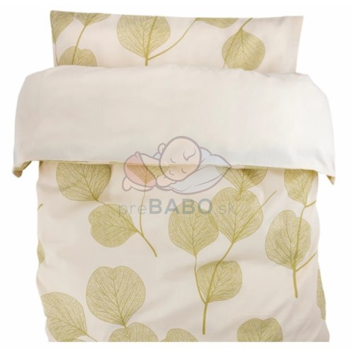 Obliečky do postieľky, kočíka 2D sada bavlna - Leafs, Lullaby Planet, ecru/zelená