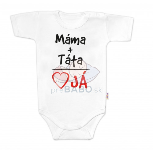 Body krátky rukáv s vtipným textom Baby Nellys, Máma+Táta, biele, veľ. 80