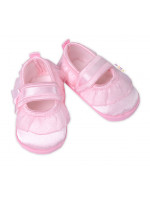 Dojčenské capáčky/topánočky s čipkou a mašľou, Baby Nellys, ružové, veľ. 62/68, 11,5 cm