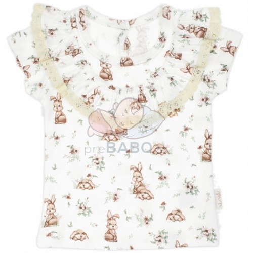Tričko bavlna, krátky rukáv s volánikmi, Nicol, Bunny - krémové, veľ. 116