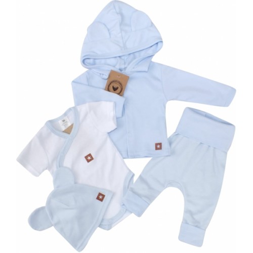 Novorodenecká sada 4D, body kr. rukáv, tepláčiky, kabátik a čiapočka Z&Z, modrá