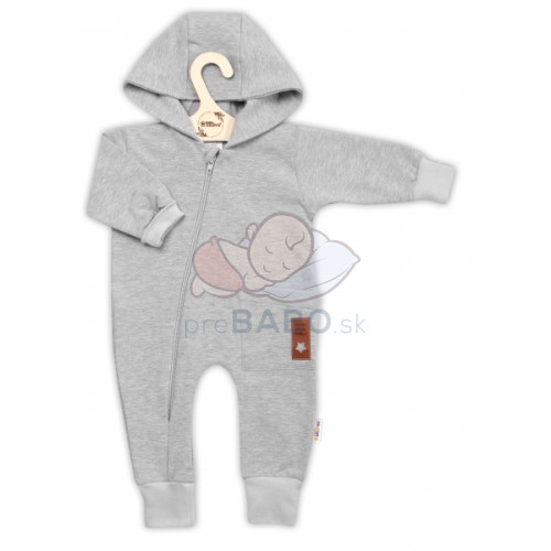 Teplákový overal s vreckom a kapucňou BOY, Baby Nellys, sivý