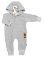 Teplákový overal s vreckom a kapucňou BOY, Baby Nellys, sivý, veľ. 86