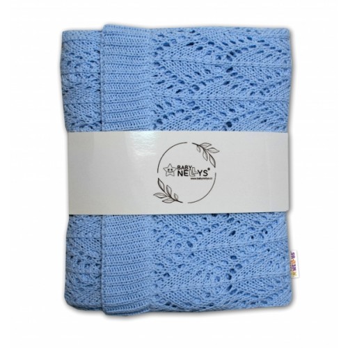 Luxusná bavlnená háčkovaná deka, dečka LOVE, 75x95cm - modrá