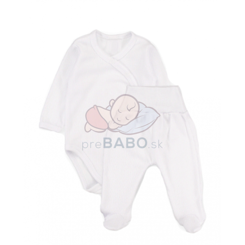 Zavinovacie body dl. rukáv + polodupačky s rebrovaným vzorom, 2D sada MBaby, biele, veľ.68